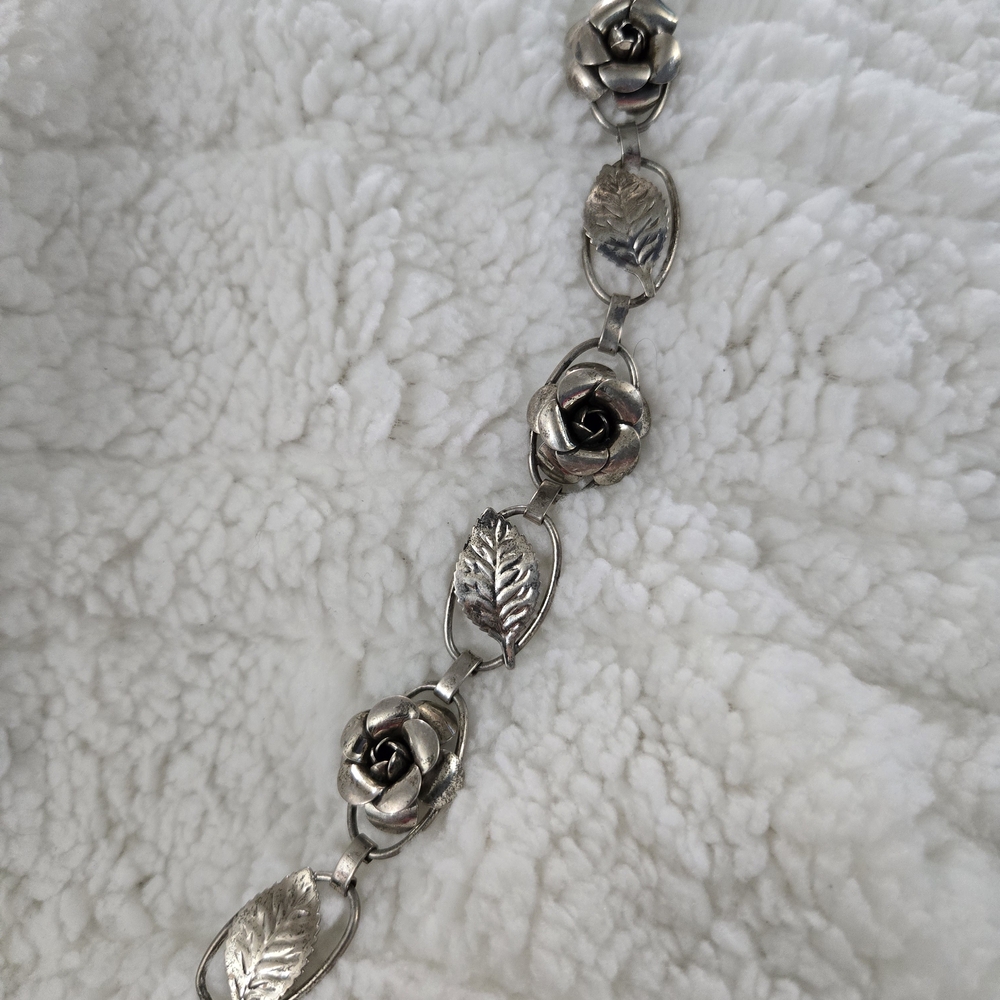 Vintage Sterling Silver Sterling Lane Rose Filigree Bracelet